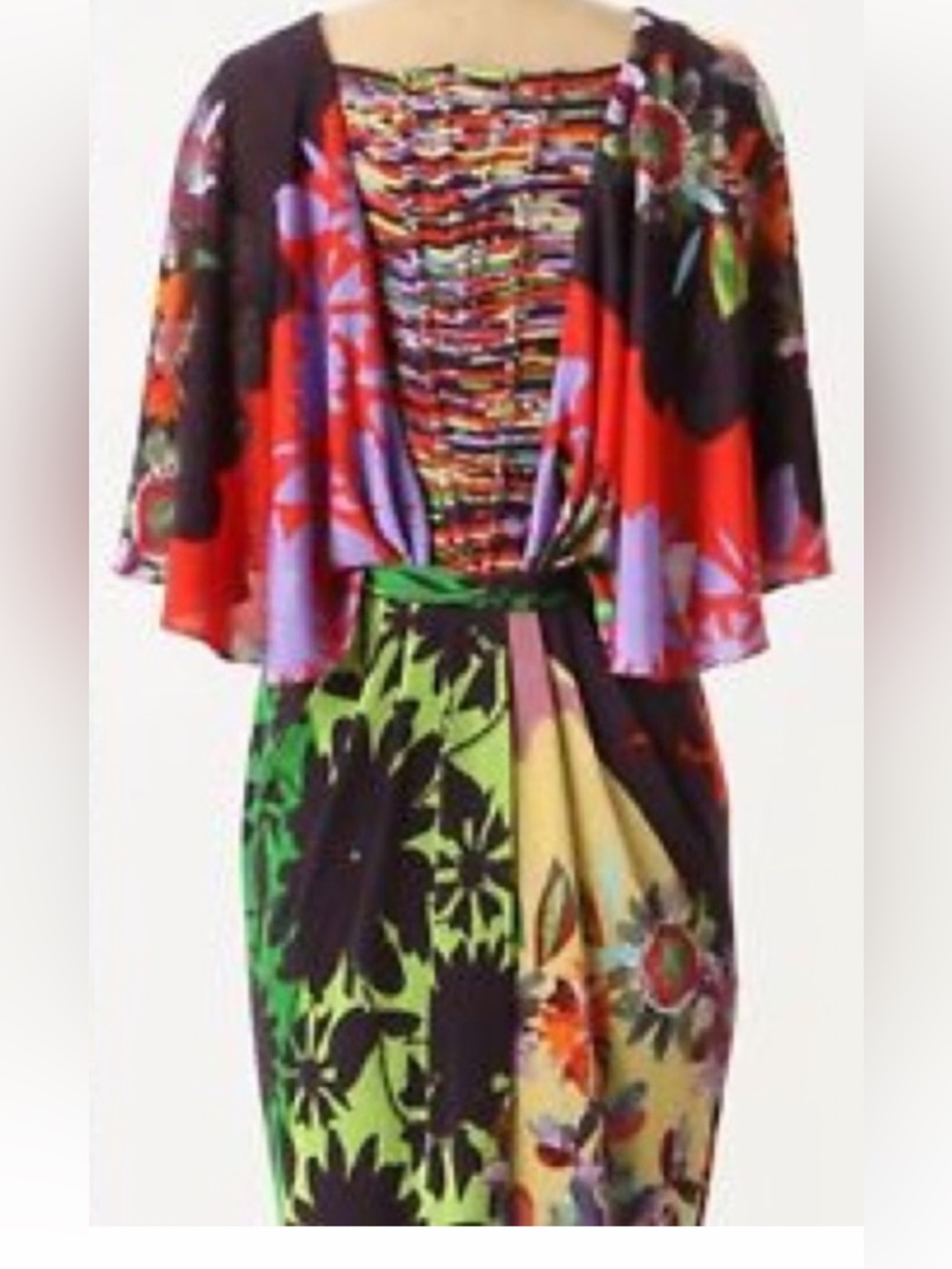 Anthropologie Bold Floral Mix Mini Dress in Black, Red, Purple, Green Size 4
